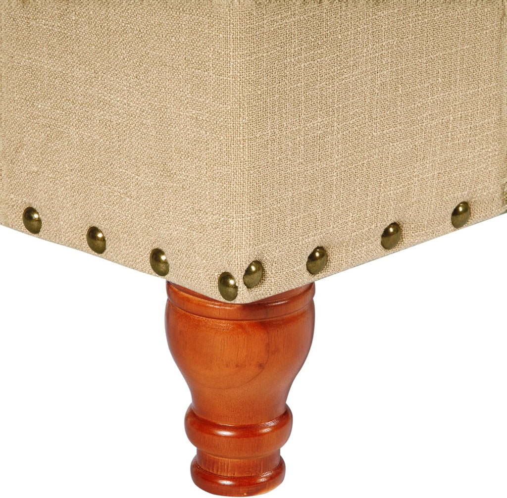 Homepop Home Decor | Upholstered Bench with Nailhead Trim | Large Ottoman with Storage for Living Room & Bedroom | Decorative Home Furniture, Tan Linen