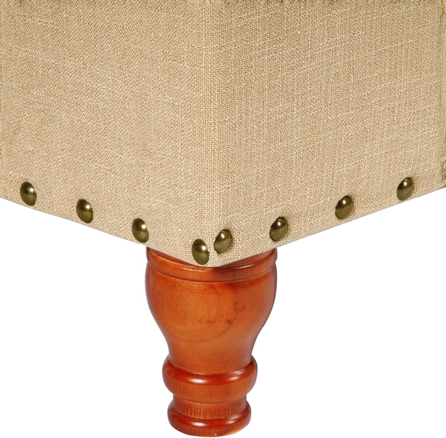 Homepop Home Decor | Upholstered Bench with Nailhead Trim | Large Ottoman with Storage for Living Room & Bedroom | Decorative Home Furniture, Tan Linen