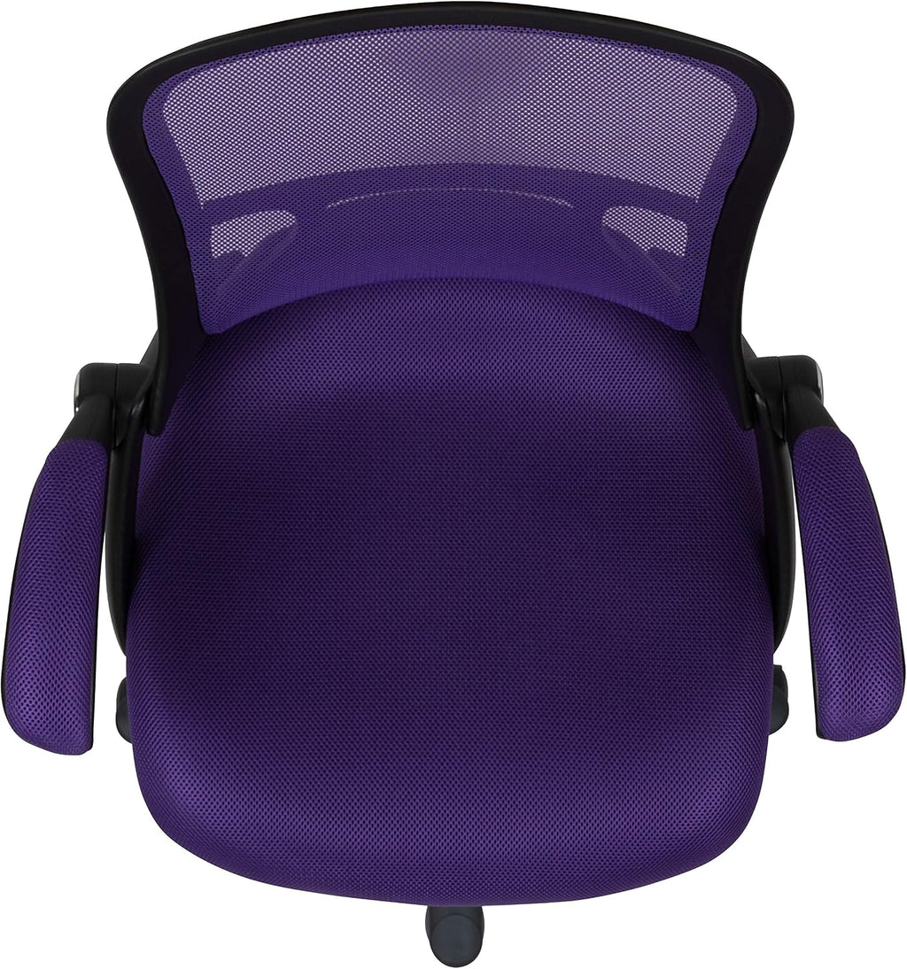 Flash Furniture Porter High-Back Swivel Office Chair with Adjustable Lumbar Support and Seat Height, Ergonomic Mesh Desk Chair with Flip-Up Armrests, Purple/Black