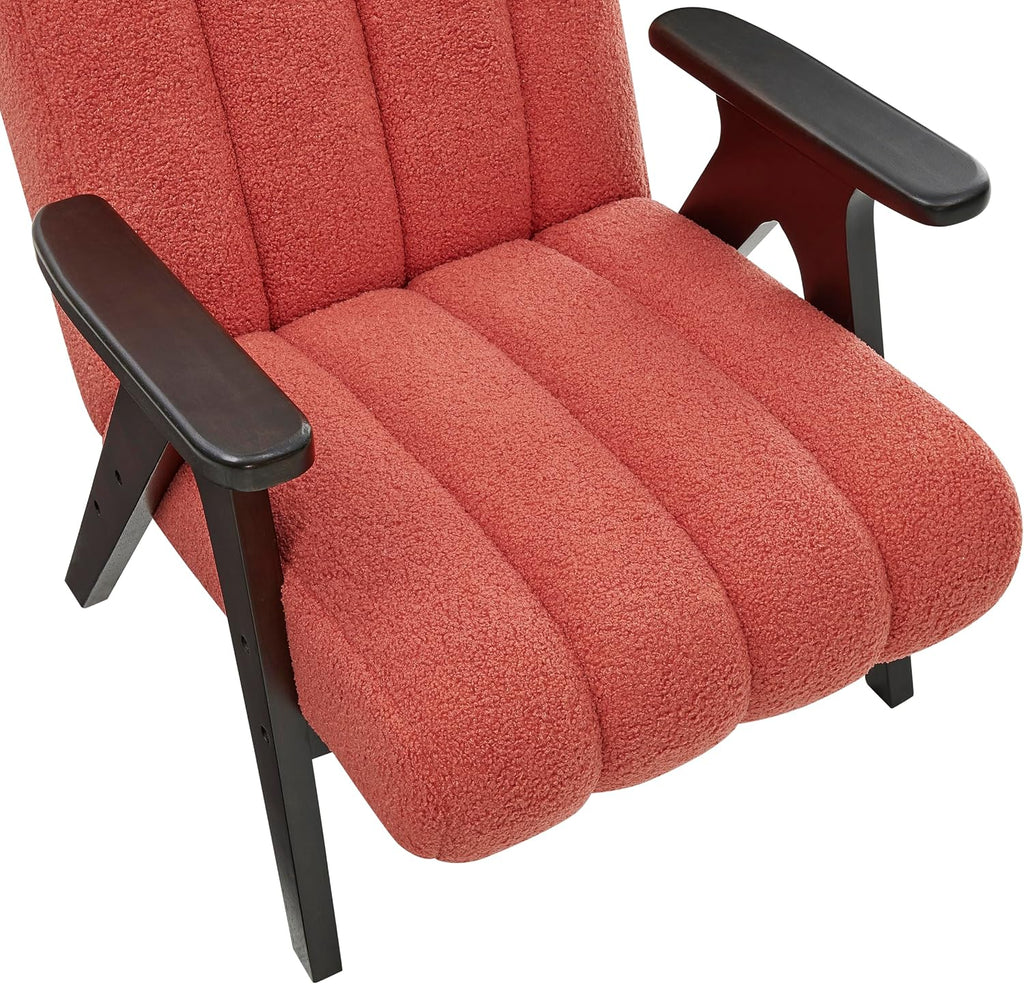 Roundhill Furniture Rella Modern Teddy Sherpa Accent Chair with Espresso Wood Frame, Coral