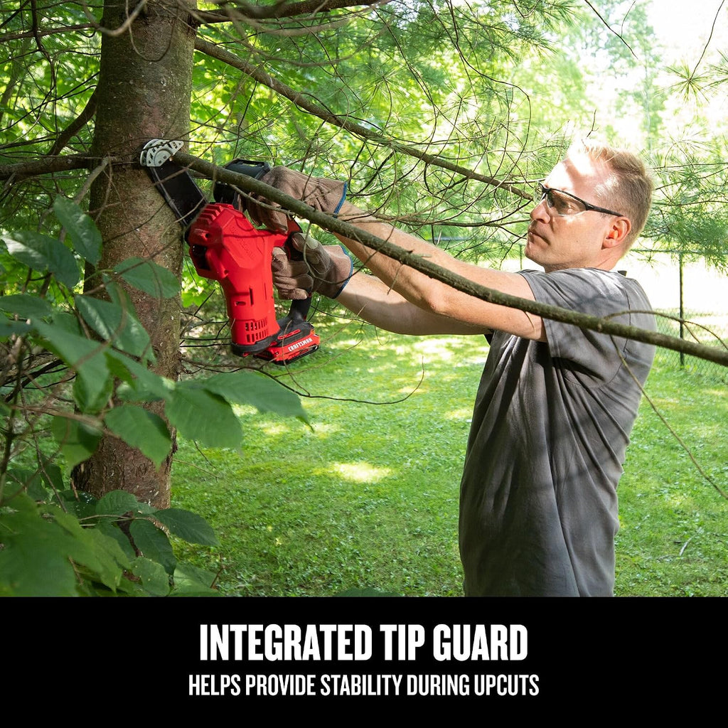 CRAFTSMAN V20 Mini Cordless Chainsaw, Pruning Saw, 6' Chain, Small Handheld Chainsaw, 2Ah Battery and Charger Included, Tree Trimming and Pruning, Compact and Lightweight (CMCCS320D1)