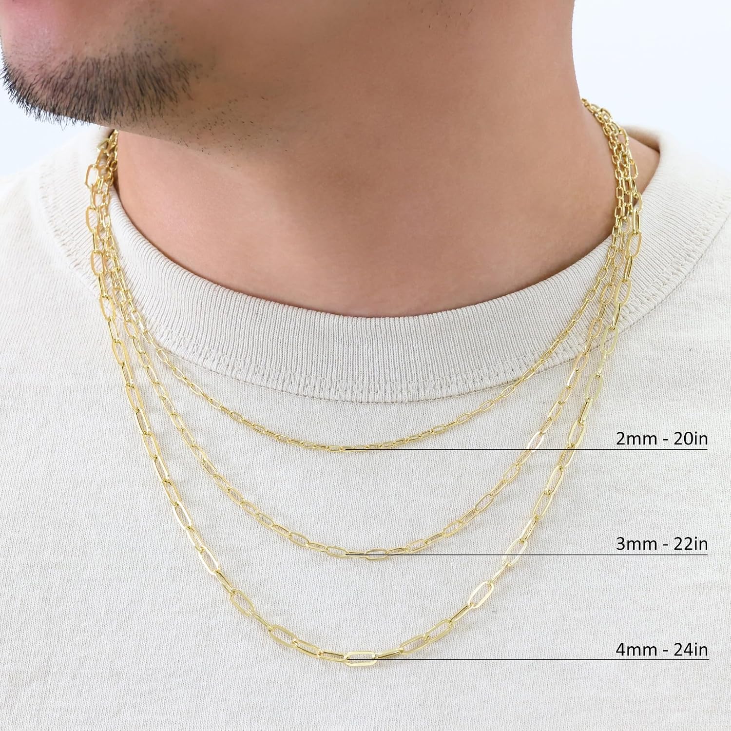 Nuragold 14K Real Yellow Gold Paperclip Chain Elongated Cable Link Necklace 16'-24' (2mm-7mm) Italian Jewelry for Men & Women