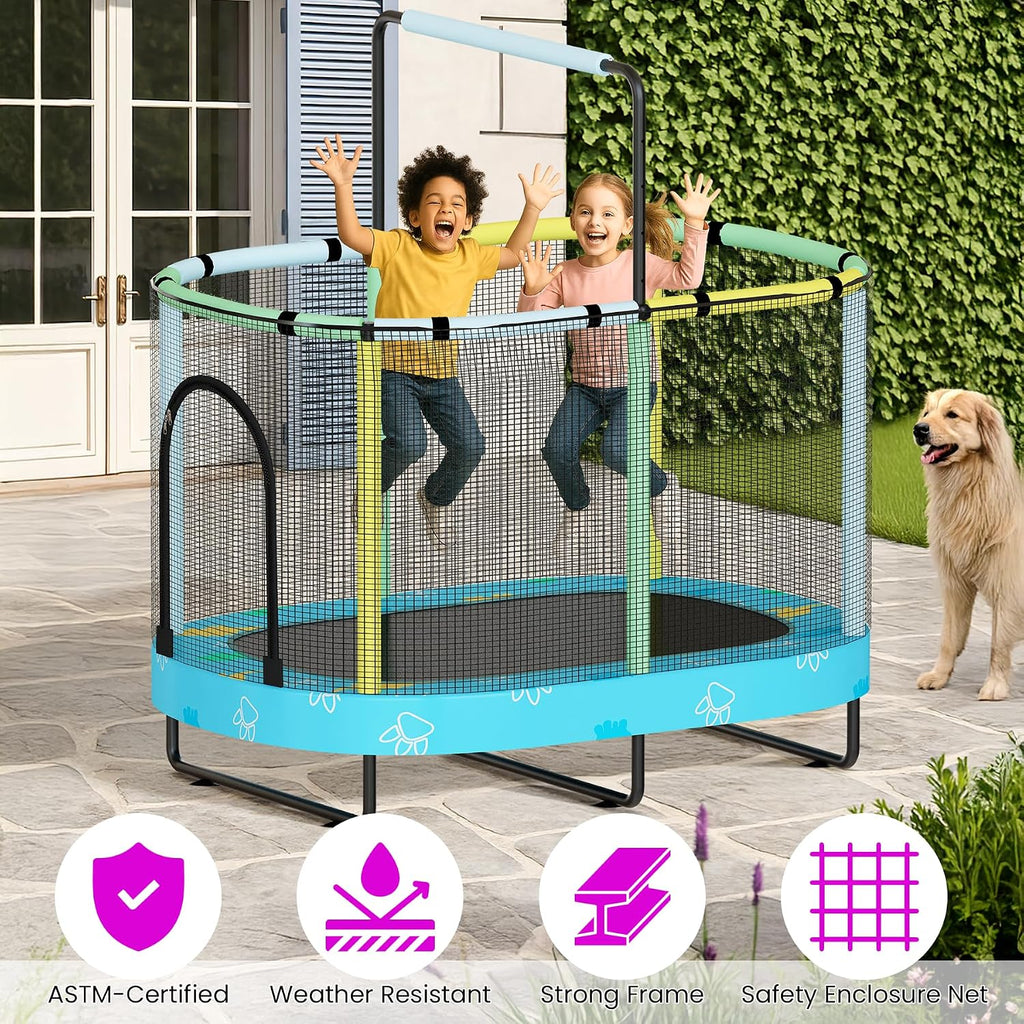Lamerge Kids Trampoline, Toddler Bouncing Trampoline with Safety Enclosure Net, ASTM-Approved, 500lbs Capacity, Ages 1-8, Adjustable Handrail, 7-in-1, 60'