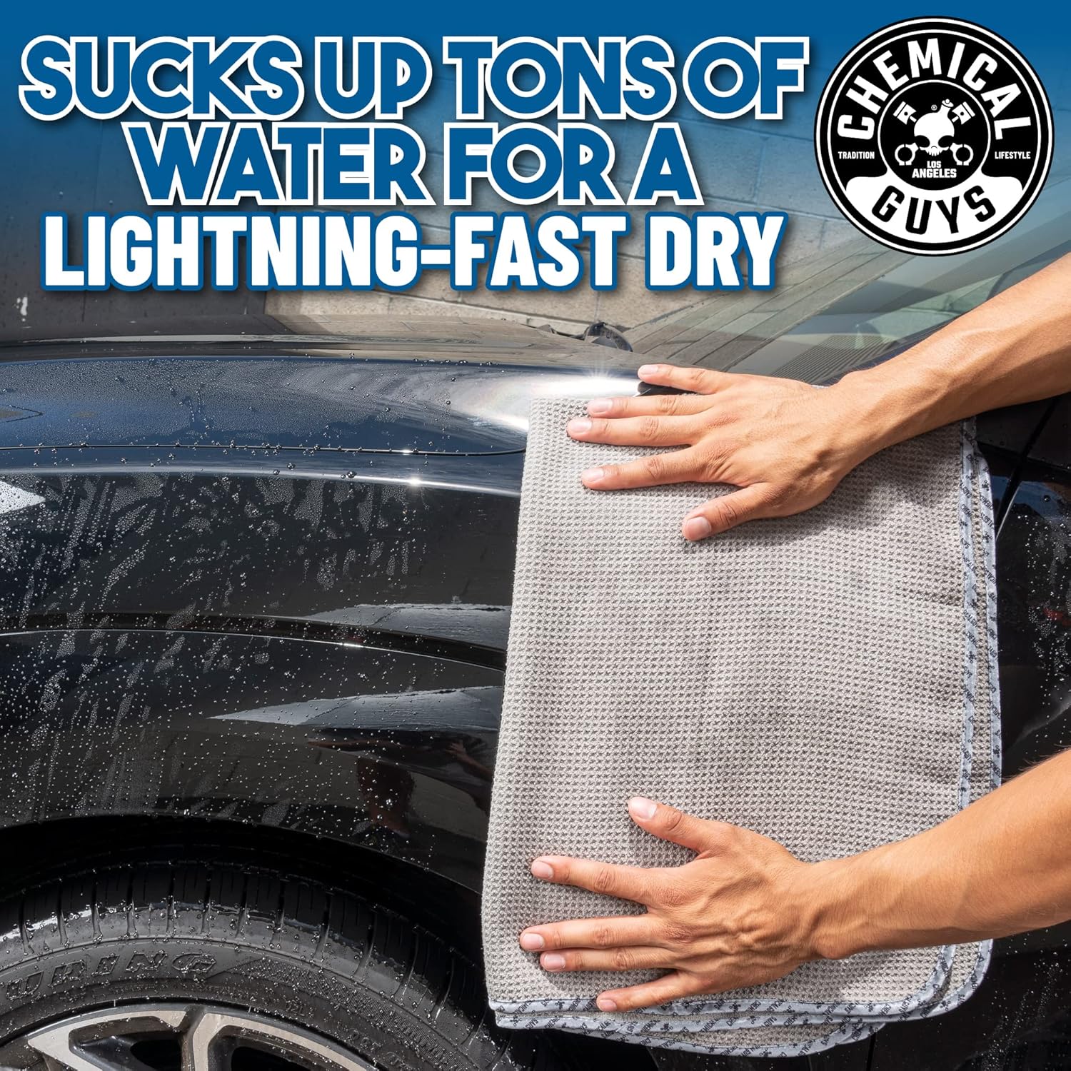 Chemical Guys Waffle Weave Gray Matter Microfiber Drying Towel - 25' x 36',Premium Blend Microfiber Towel with Soft-Banded Edging for Scratch-Free Car Drying,Ultra Absorbent,(Pack of 12)