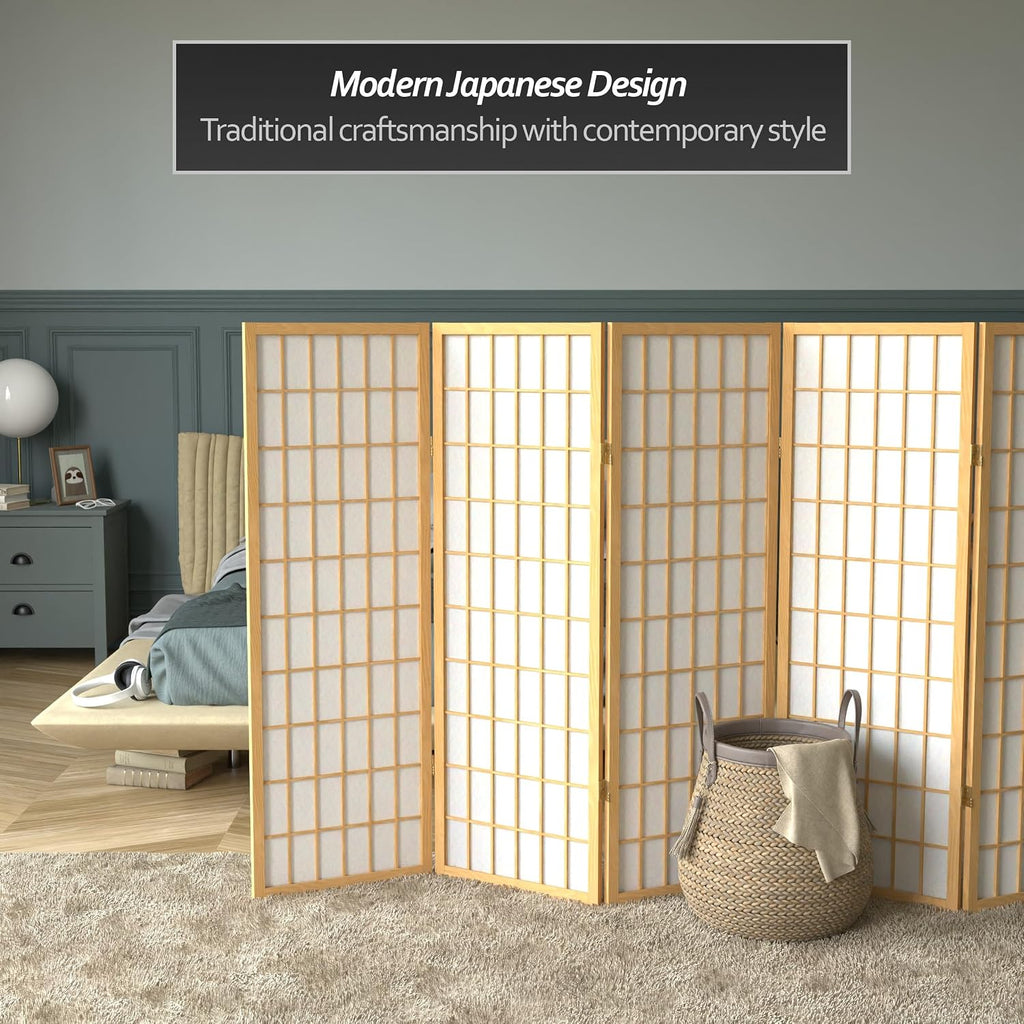4 ft. Short Window Pane Shoji Screen - Natural - 5 Panels