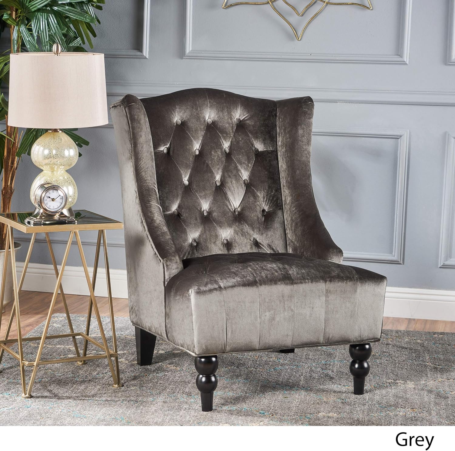 Christopher Knight Home Toddman High-Back Velvet Club Chair, Grey