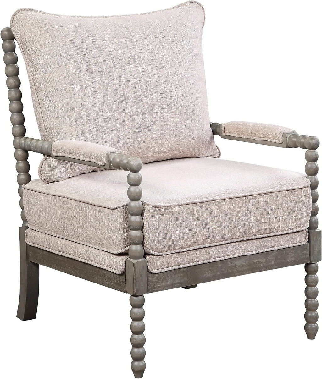 OSP Home Furnishings Abbott Spindle Accent Chair with Padded Spring Seat and Brushed Grey Base, Linen Fabric