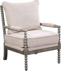 OSP Home Furnishings Abbott Spindle Accent Chair with Padded Spring Seat and Brushed Grey Base, Linen Fabric