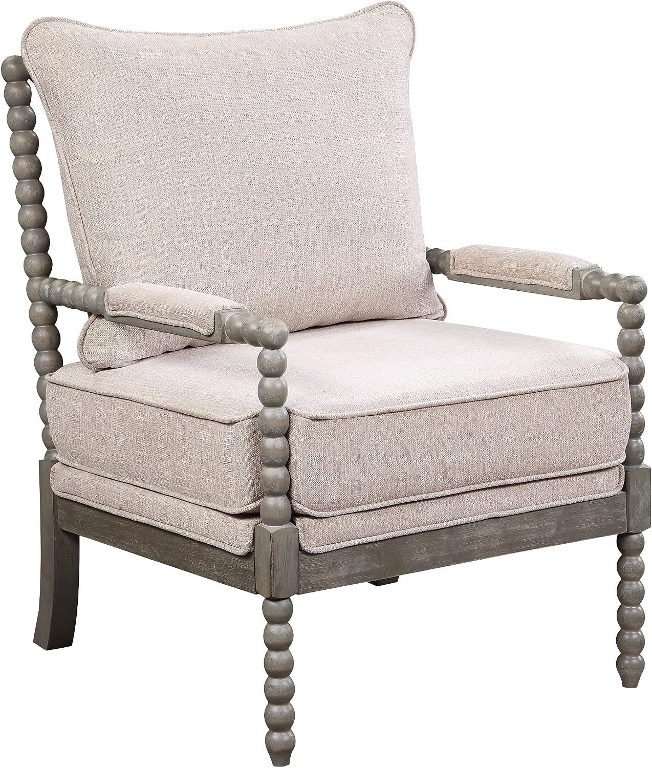 OSP Home Furnishings Abbott Spindle Accent Chair with Padded Spring Seat and Brushed Grey Base, Linen Fabric