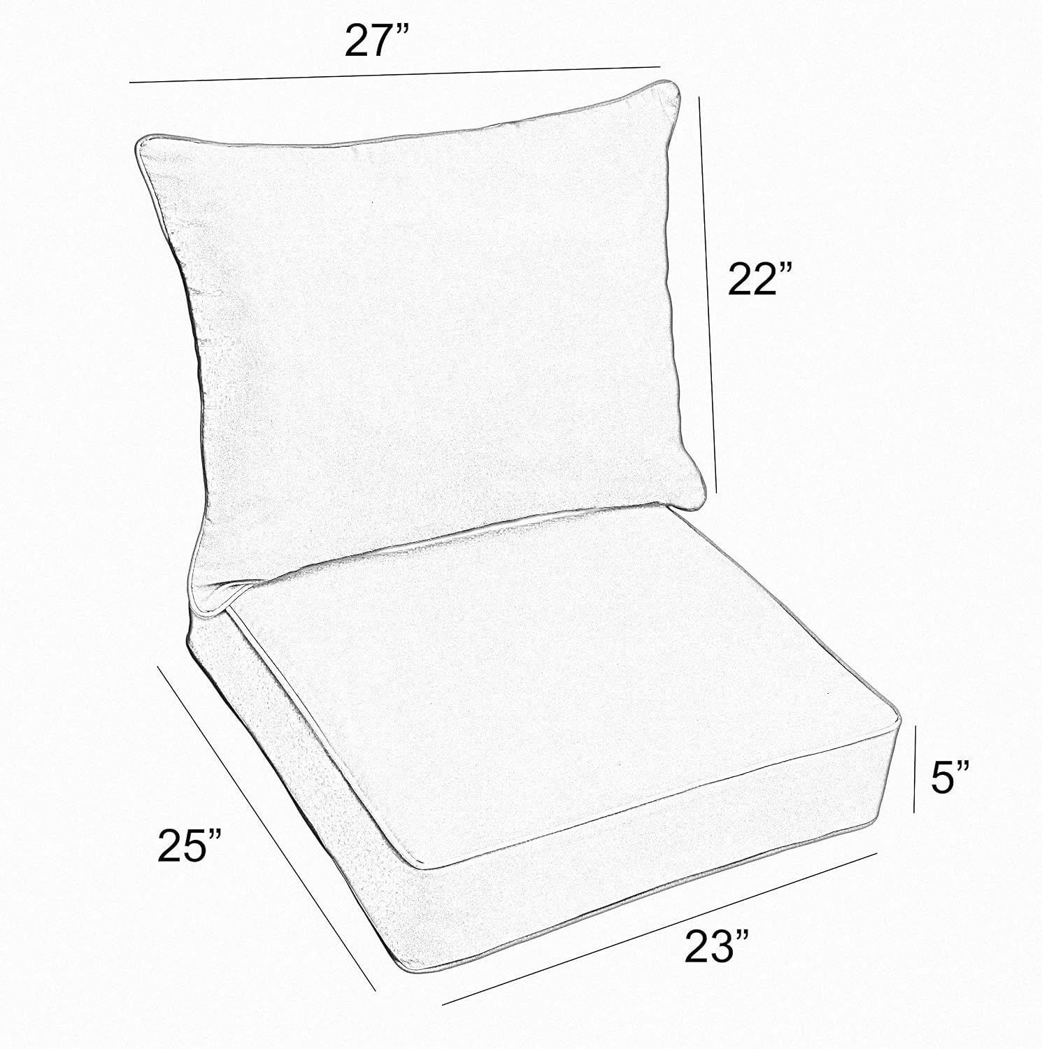 Sorra Home Sunbrella Deep Seating Cushion Set - Outdoor Chair Pad & Back Pillow, Water & Fade Resistant for Patio Furniture with Plush Foam - Lido Indigo (23' x 25' x 5')