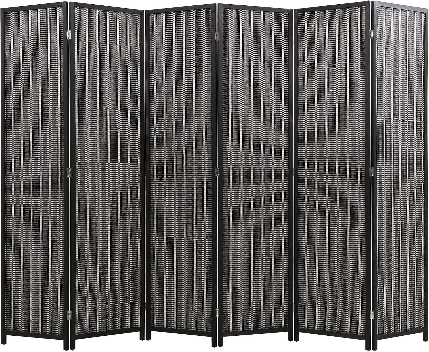 FDW Bamboo Room Divider Folding Privacy Screen 6 Panel 70 Inches High 17 Inches Wide Room Divider for Bedroom Office Study,Coal Black