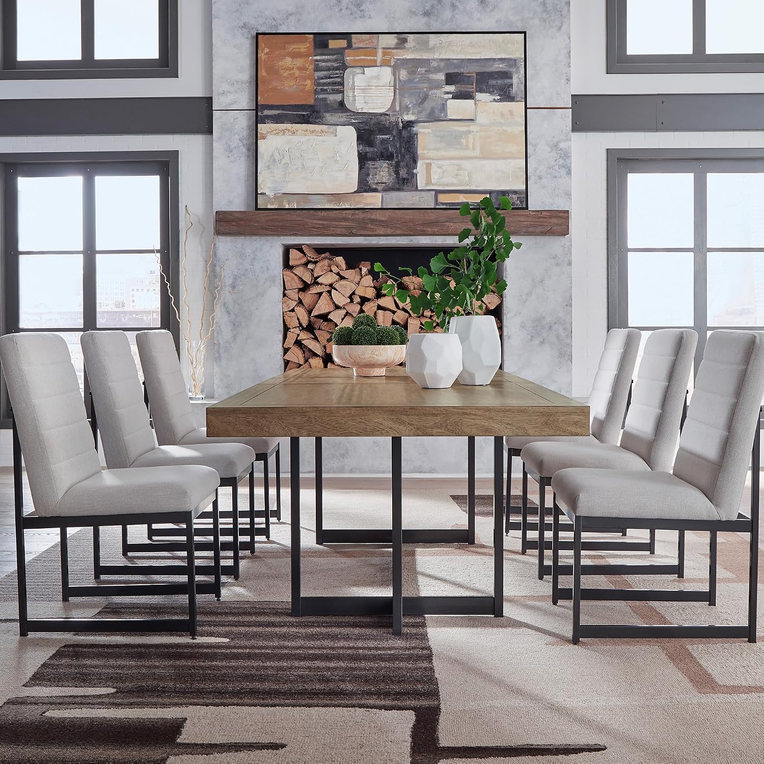 Signature Design by Ashley Tomtyn Modern Upholstered Dining Chairs, Set of 2, Light Brown & Black