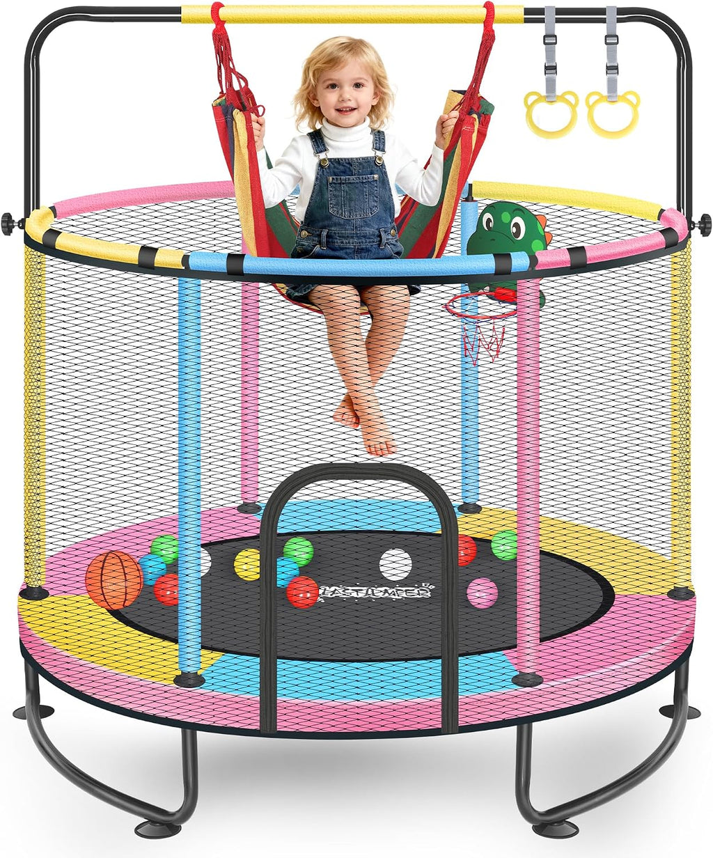 Mini Trampoline for Kids & Toddlers, Ages2-10 | Indoor & Outdoor, with Safety Enclosure Net, Basketball Hoop & Ocean Balls, Birthday Gift for Boy,Girl