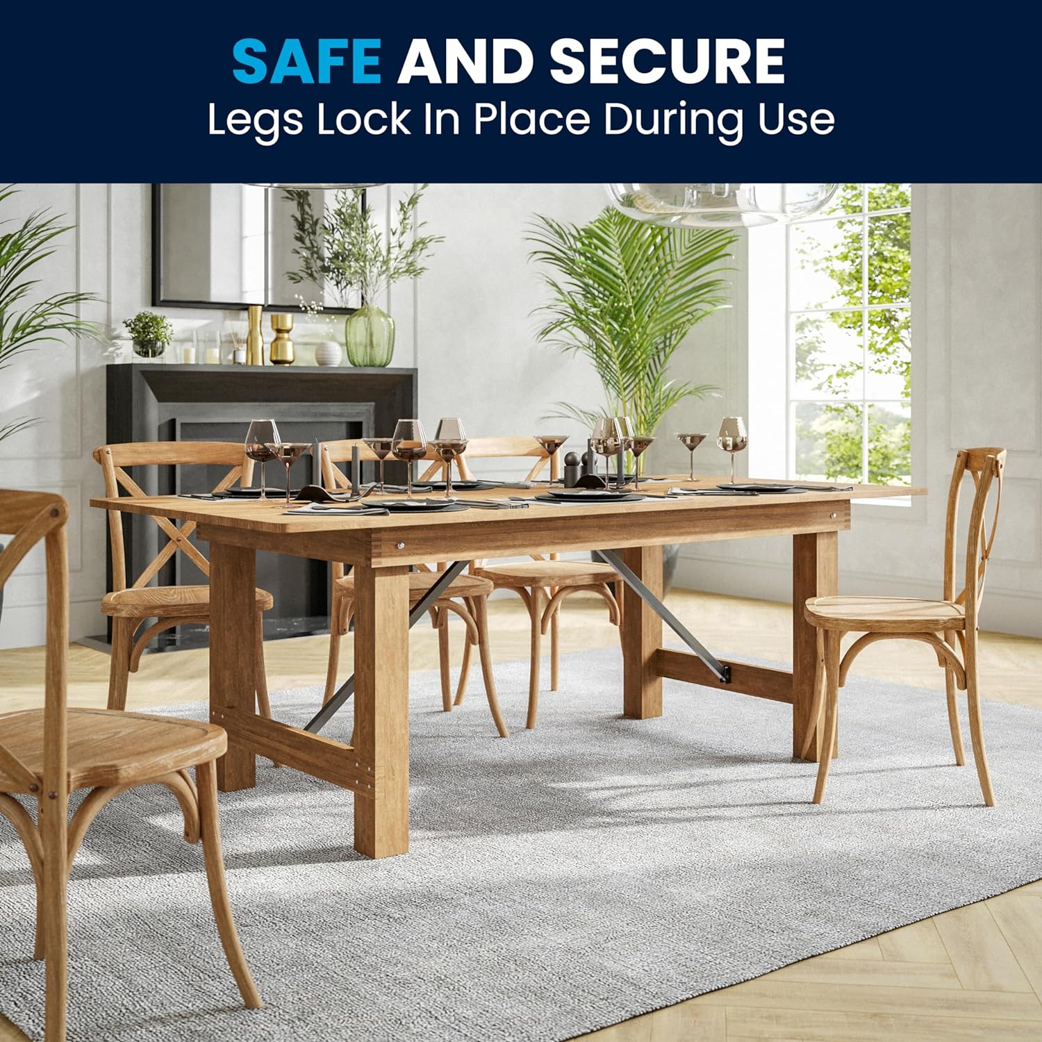Flash Furniture Hercules Series 7' x 40' Rustic Solid Pine Folding Dining Table, Rectangular Antique Farmhouse Dining and Event Extension Table