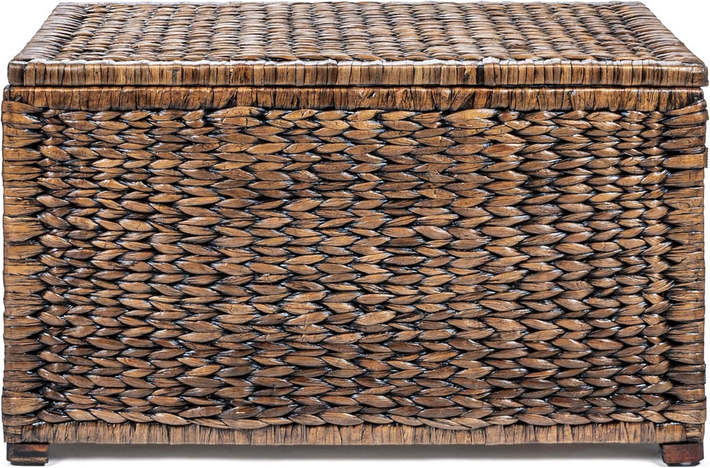 happimess HPM9005B Anada 30' Handwoven Wicker Weave Storage Trunk, Brown Wash, Collapsible for flat storage, for Office, Dorm Room, Entryway, Bedroom, Dining Room