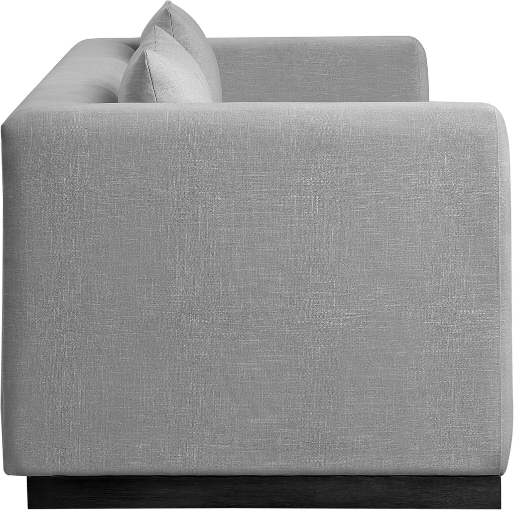 Meridian Furniture 642Grey-S Alfie Collection Modern | Contemporary Sofa with Rich Grey Linen Textured Fabric, Black Finish Solid Wood Base, 90.5' W x 36' D x 28.5' H, Grey