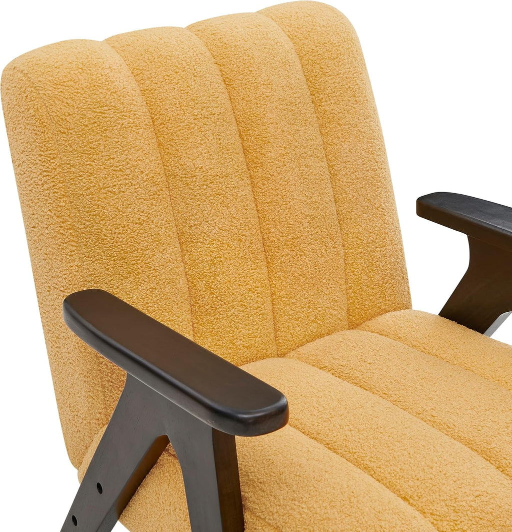 Roundhill Furniture Rella Modern Teddy Sherpa Accent Chair with Espresso Wood Frame, Yellow