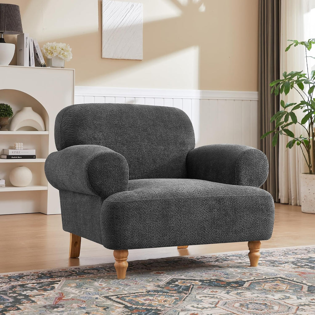 Mofolit 41.75' Oversized Modern Accent Chair w/Chenille Fabric,Wide& Round Arm, Single Sofa Chair for Bedroom,Living Room,Apartment,Study Room (1, Dark Gray)
