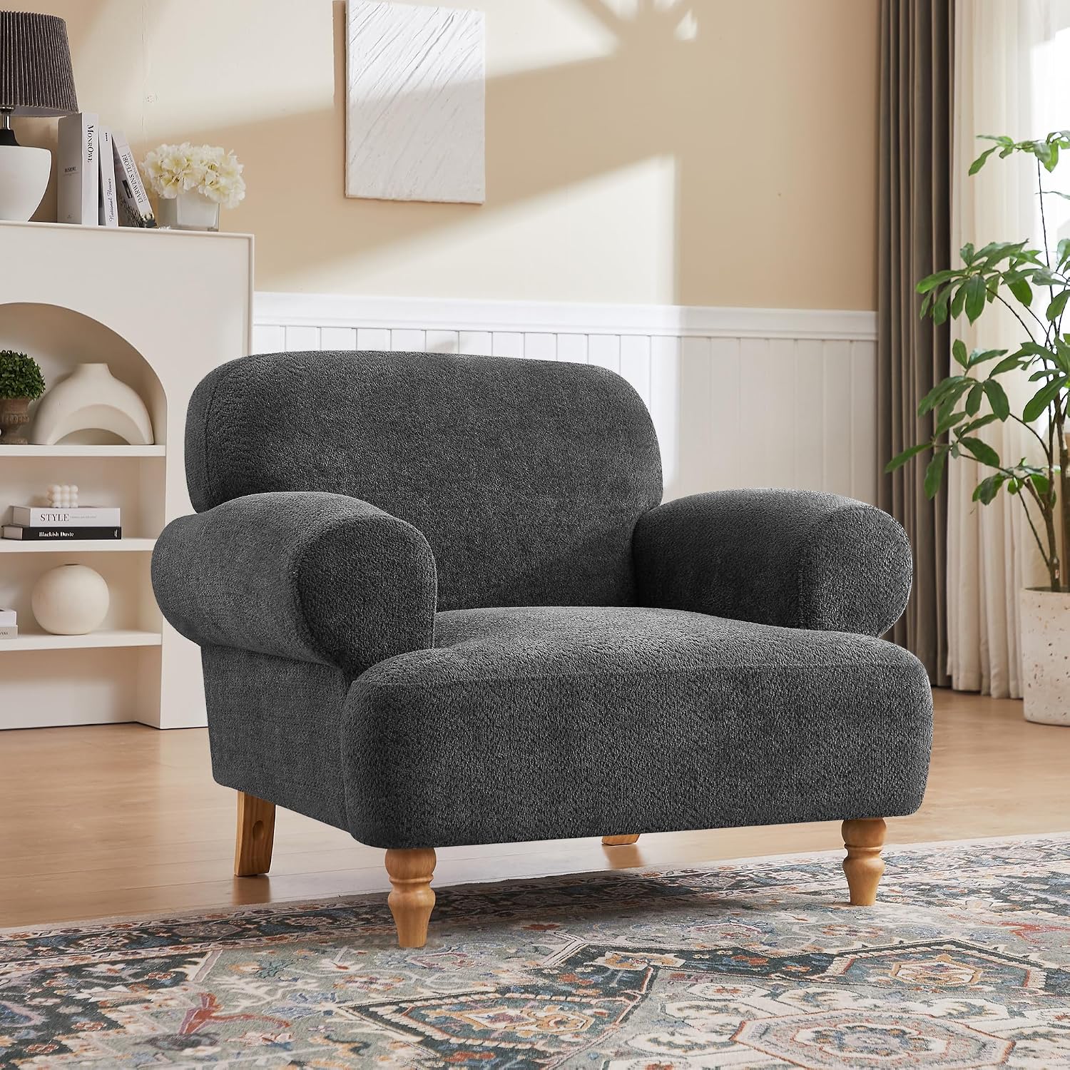 Mofolit 41.75' Oversized Modern Accent Chair w/Chenille Fabric,Wide& Round Arm, Single Sofa Chair for Bedroom,Living Room,Apartment,Study Room (1, Dark Gray)