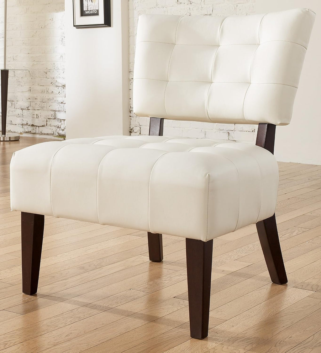 Roundhill Furniture Movile Blended Leather Tufted Accent Chair with Oversized Seating, Ivory