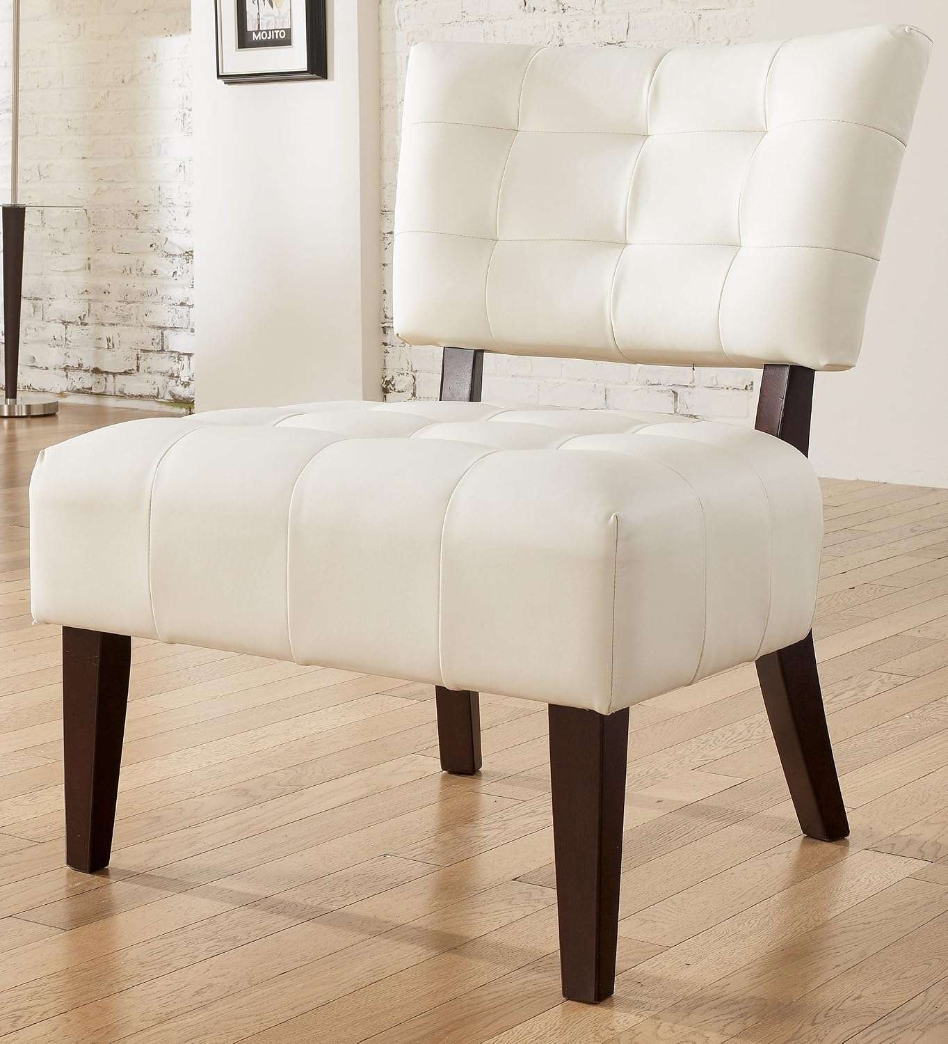 Roundhill Furniture Movile Blended Leather Tufted Accent Chair with Oversized Seating, Ivory