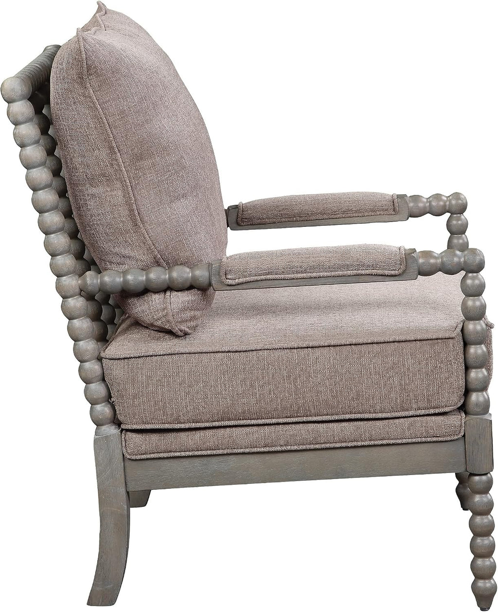 OSP Home Furnishings Abbott Spindle Accent Chair with Padded Spring Seat and Brushed Grey Base, Dolphin Beige Fabric