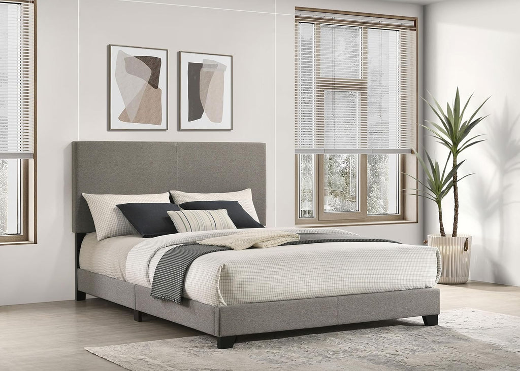 Coaster Home Furnishings - Dorian - Fabric Upholstered Wood Panel Bed with Padded Headboard, Wood Legs and Transitional Style - Bedroom - Queen Size - Taupe - 300851Q