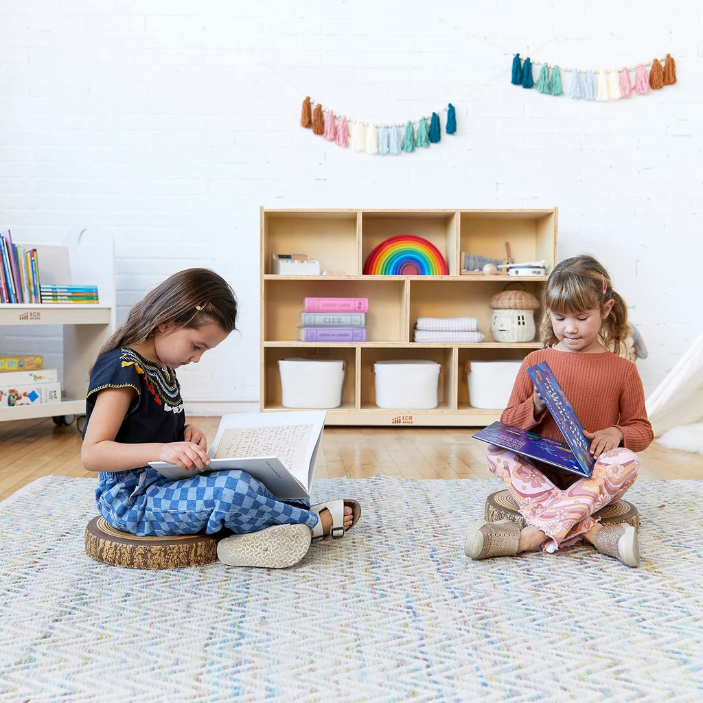 ECR4Kids 8-Compartment Mobile Storage Cabinet, Elementary, Classroom Furniture, Natural