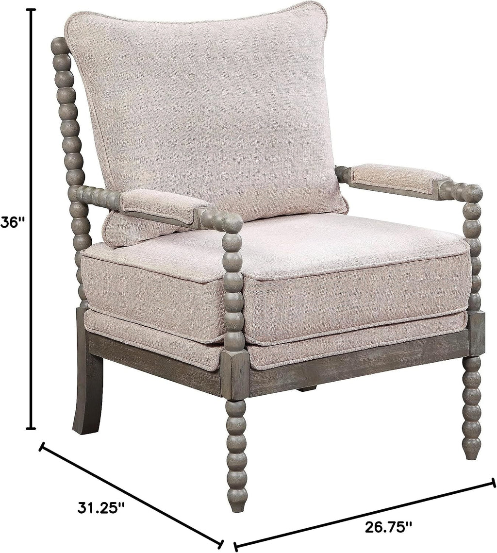OSP Home Furnishings Abbott Spindle Accent Chair with Padded Spring Seat and Brushed Grey Base, Linen Fabric