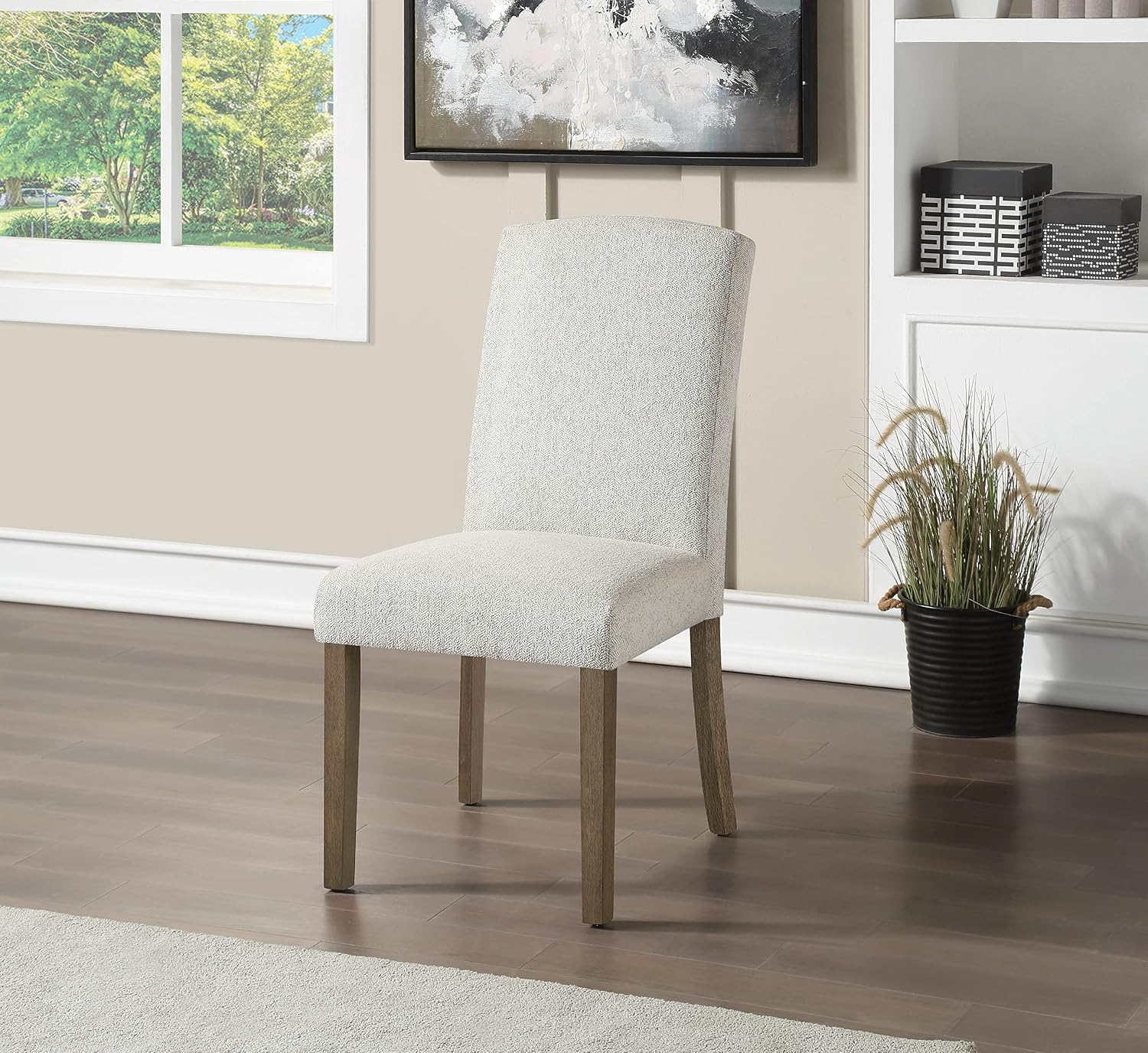 OSP Home Furnishings Everly Traditional High-Back Padded Dining Chair 2-Pack with Grey Washed Legs, Oyster Grey Fabric
