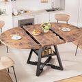 43''-57'' Extendable Round Dining Table for 4-6, Modern Industrial Kitchen Oval Dining Table with Removable Leaves, Space Saving Pedestal Base with Storage Shelf for Kitchen Living Room (Vintage)