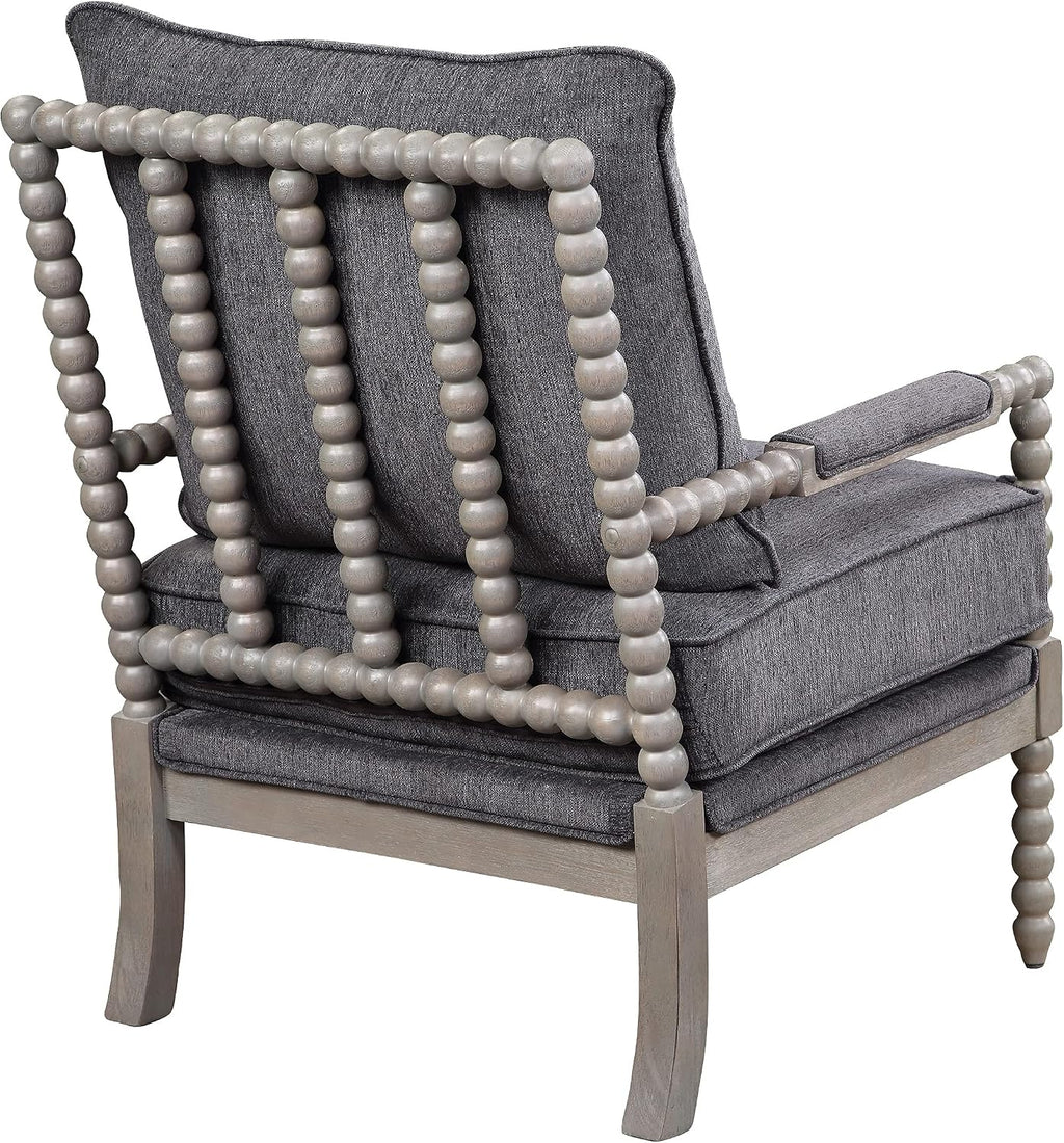 OSP Home Furnishings Abbott Spindle Accent Chair with Padded Spring Seat and Brushed Grey Base, Charcoal Fabric