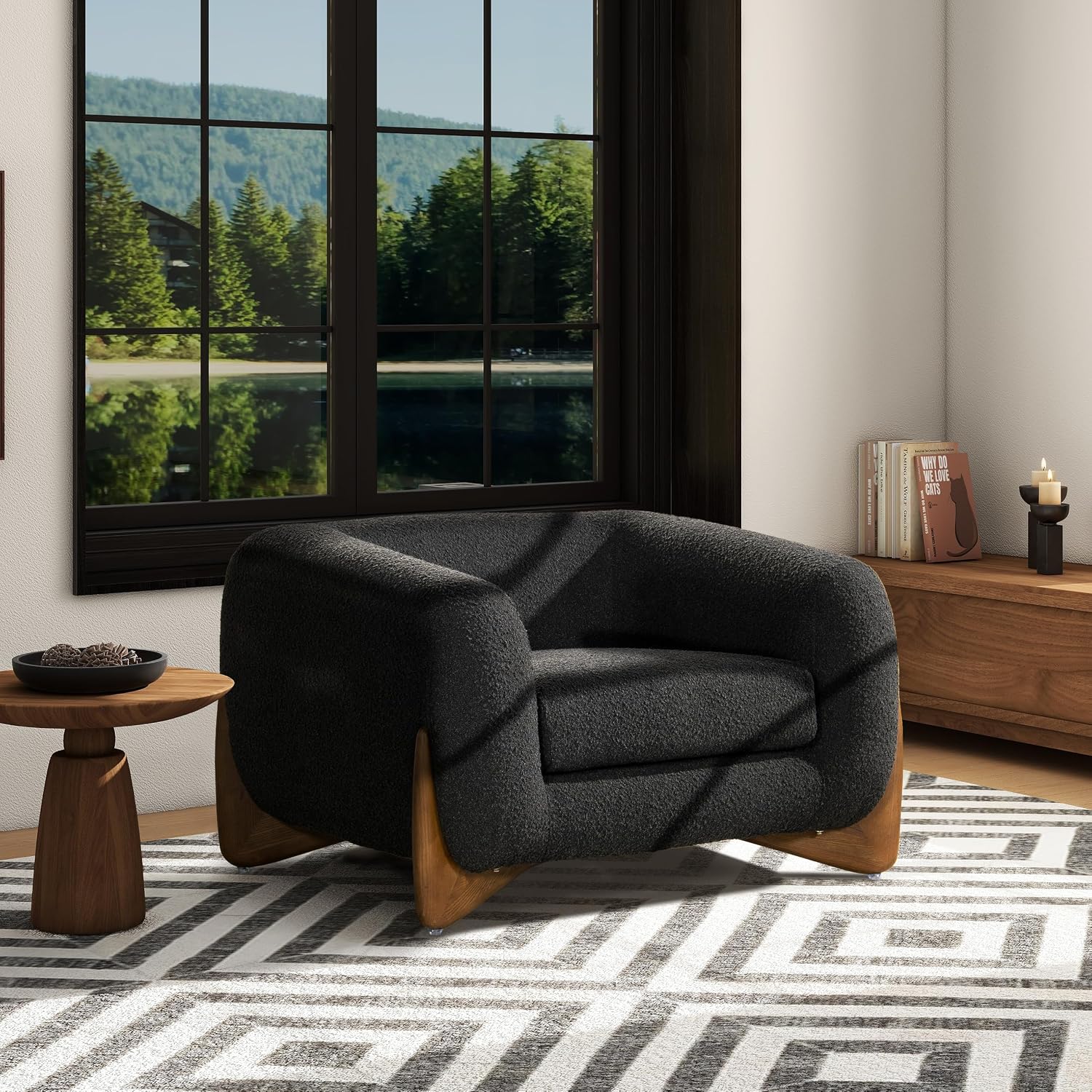 Jennifer Taylor Home Alpine 43.5' Modern Scandinavian Minimalist Round Arm Sherpa Living Room Arm Chair