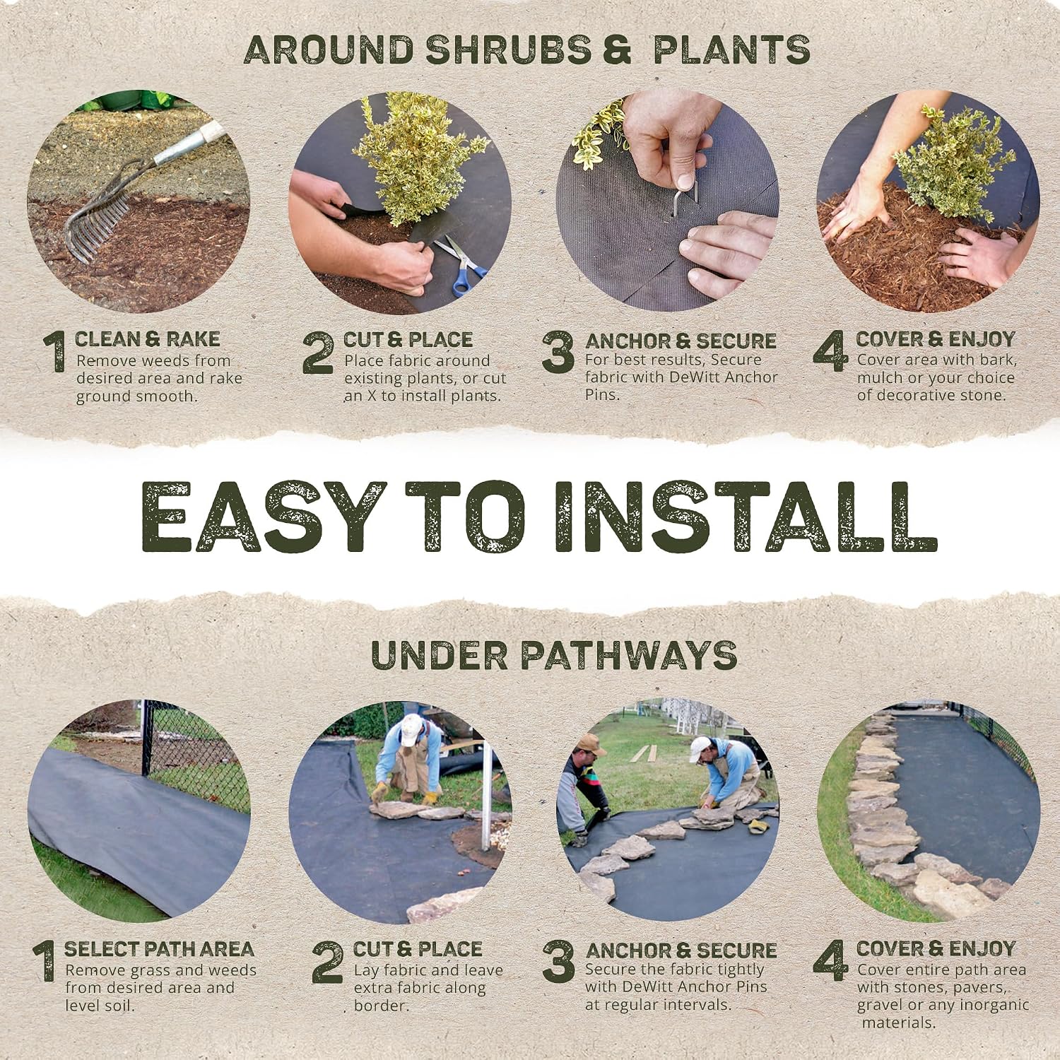 Dewitt 3-Pack Pro-5 Weed Barrier Fabric 5 oz, 4 x 250 Feet – Heavy-Duty Woven Landscape Ground Cover Mat for Raised Garden Bed, Greenhouse Gardening, Outdoor Landscaping, and Commercial Planting
