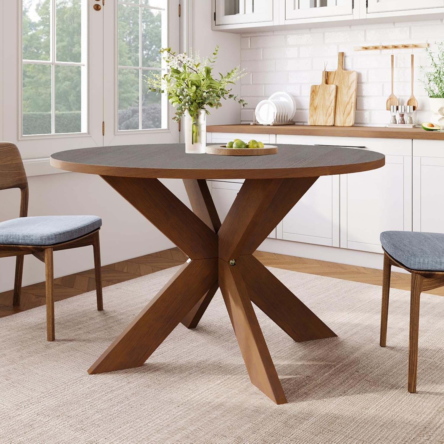 Christopher Knight Home Taliyah Round Dining Table for 5, MDF Round Top Modern Kitchen Table, Premium Quality Farmhouse Dining Room Table, Wooden Accent Table, Brown