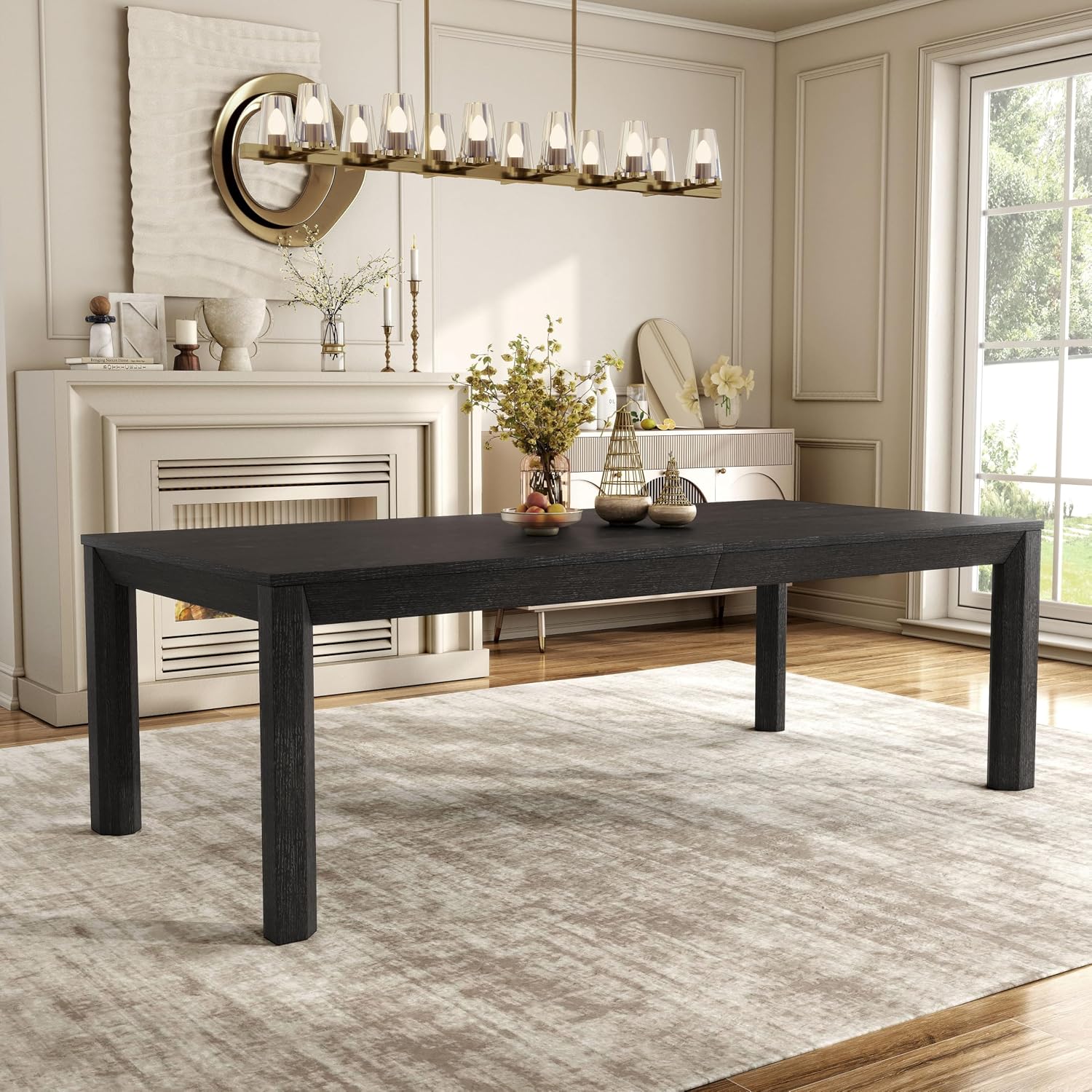 Furniture of America Dannen Modern Solid Wood 118-inch Extendable Dining Table with Leaf, Seats up to 10, Easy Assembly for Home, Kitchen, Living Room, Weathered Black