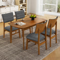 Merax 5 Piece Solid Wood Dining Table Set for 4, Farmhouse Mid-Century Modern and 4 Upholstered Chairs for Home, Kitchen, Apartment, Space Saving, Brown+Gray