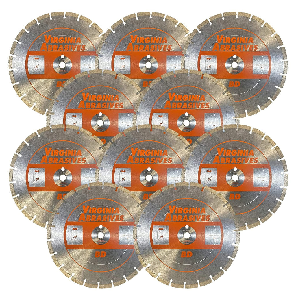 Virginia Abrasives Diamond Blade 425-06026-10pc 14' General Purpose Blade for Wet/Dry Concrete, Partner Saws, Diamond Cutting Tools for Concrete, Metal - Wet Dry Blade, High-Speed Saw