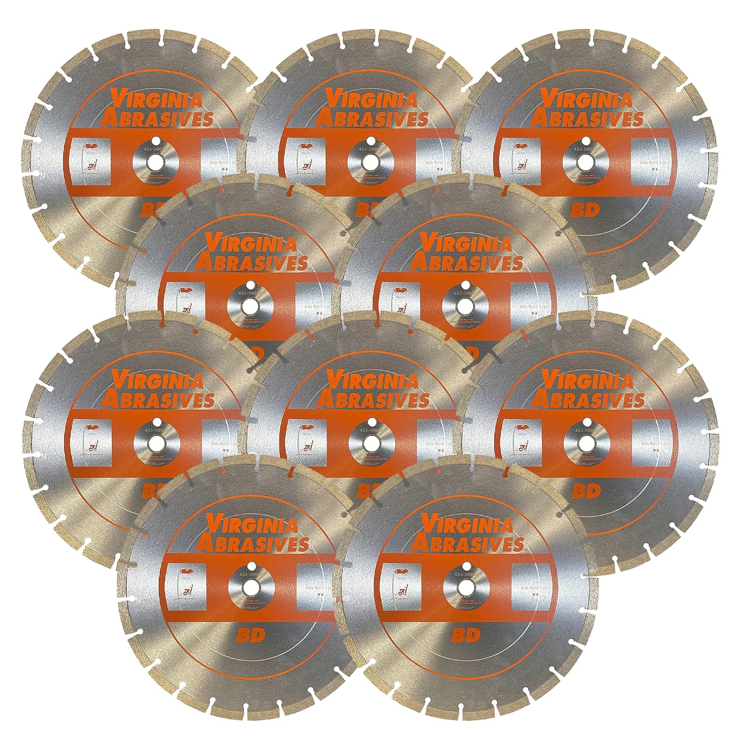 Virginia Abrasives Diamond Blade 425-06026-10pc 14' General Purpose Blade for Wet/Dry Concrete, Partner Saws, Diamond Cutting Tools for Concrete, Metal - Wet Dry Blade, High-Speed Saw