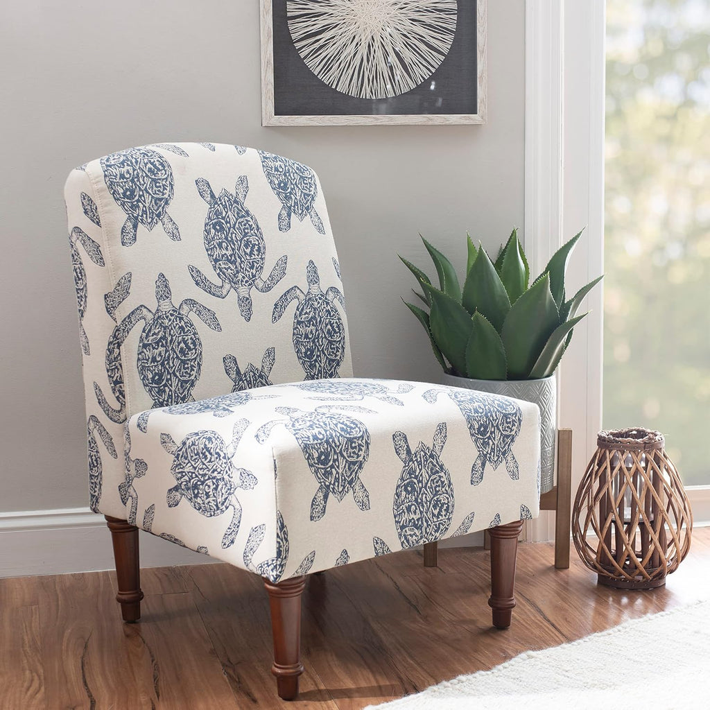 Powell Company Powell Markay Accent Chair, 25'W x 18.75'D x 35H, Ivory with Blue Sea Turtle Pattern, Traditional, Coastal, Upholstered, Armless, 275 lbs Max Weight, Indoor Use