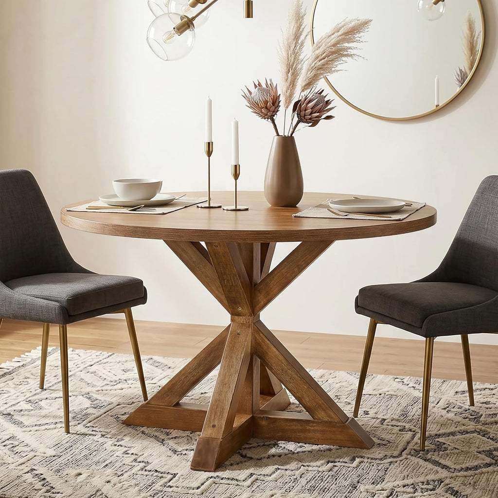 Roundhill Furniture Windvale Cross-Buck Base Dining Table, Brown