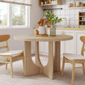 Christopher Knight Home Guma 48' Round Dining Table for 4, Compact MDF Kitchen Table with Pedestal Base, Circle Farmhouse Dinner Furniture for Dining Room, Kitchen, Living Room, Natural