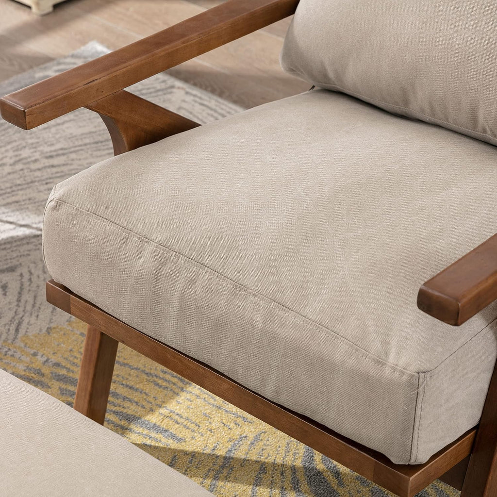 chairus Mid-Century Modern Accent Chair, Comfy Upholstered Lounge Armchair with Removable Cushions & Solid Wood Frame, Reading Chair for Living Room Bedroom Office, Beige Denim Fabric