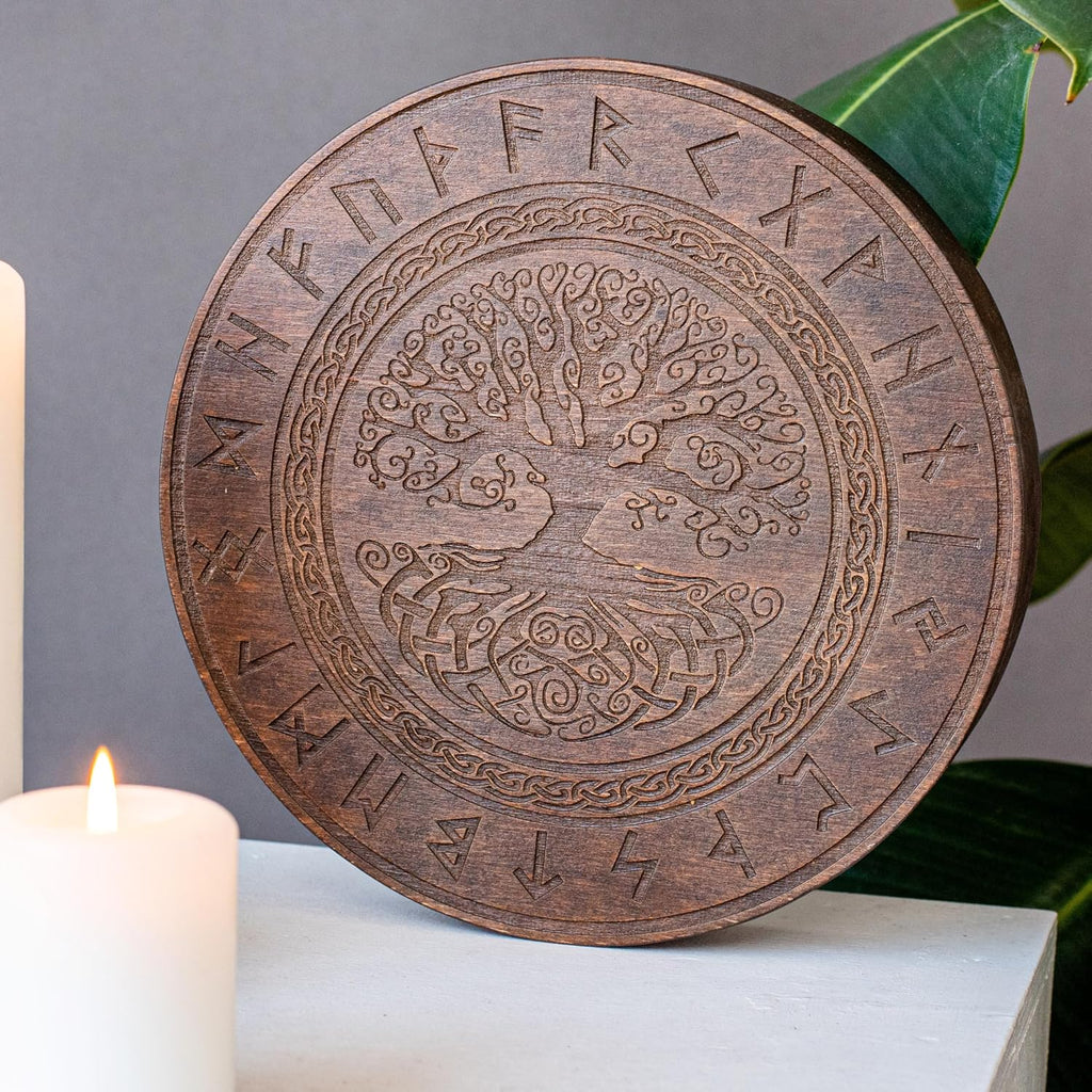 Rain-Fall Disc, 8.6 Inch (22 cm) Wooden Ocean Drum, Gentle Rain Sound for Sound Bath, Meditation & Sound Healing, Celtic Tree of Life Design