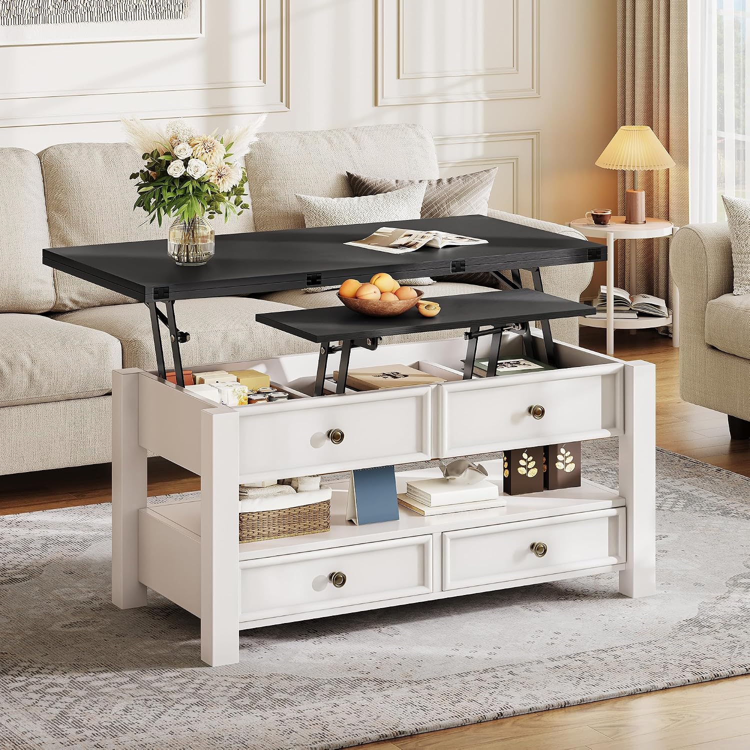 YITAHOME Coffee Table Lift Top, Multi-Function Convertible Coffee Table with Drawers and Hidden Compartment, Converts to Dining Table for Living Room