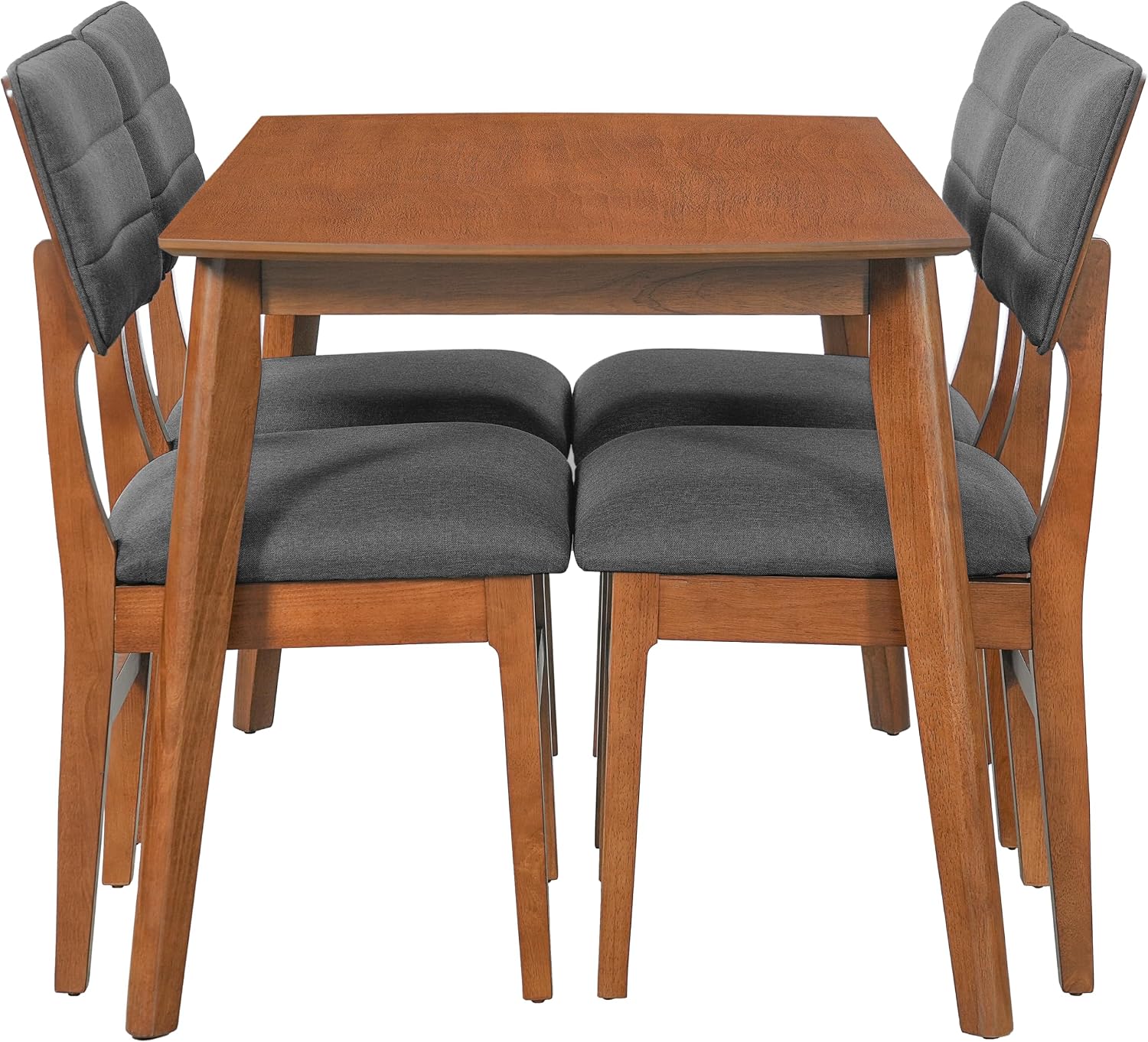 Merax 5 Piece Solid Wood Dining Table Set for 4, Farmhouse Mid-Century Modern and 4 Upholstered Chairs for Home, Kitchen, Apartment, Space Saving, Brown+Gray
