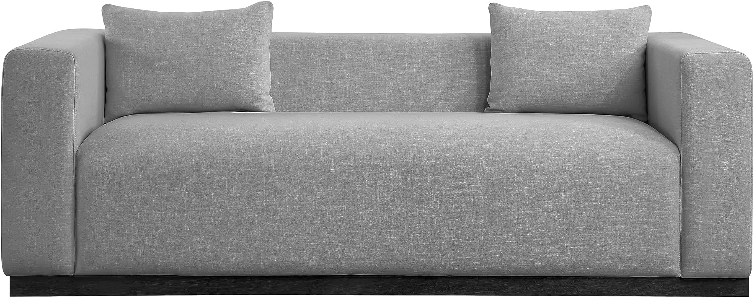 Meridian Furniture 642Grey-S Alfie Collection Modern | Contemporary Sofa with Rich Grey Linen Textured Fabric, Black Finish Solid Wood Base, 90.5' W x 36' D x 28.5' H, Grey