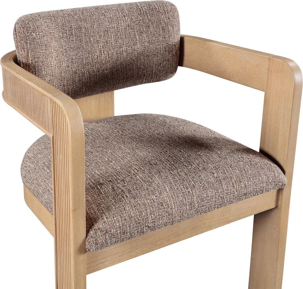 Meridian Furniture Sacha Collection Art Deco Dining Chair, Solid Fluted Wood, 22.5' W x 22' D x 31' H, Set of 2 (Brown, Natural Finish, Linen Textured Fabric)
