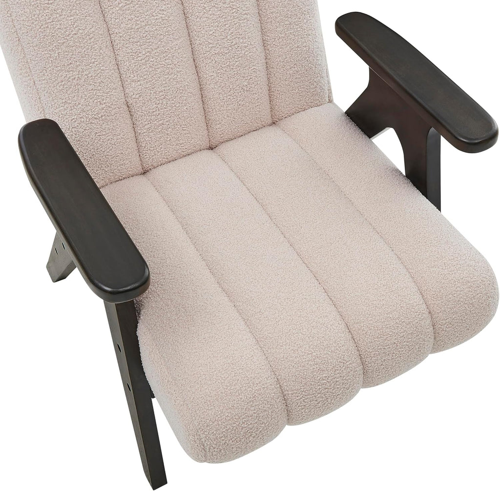Roundhill Furniture Rella Modern Teddy Sherpa Accent Chair with Espresso Wood Frame, Beige