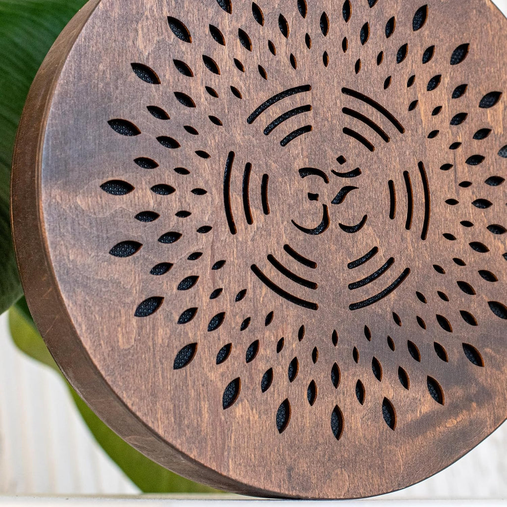 Rain-Fall Disc, 8.6 Inch (22 cm) Wooden Ocean Drum, Gentle Rain Sound for Sound Bath, Meditation & Sound Healing, AUM & Ganesha Design